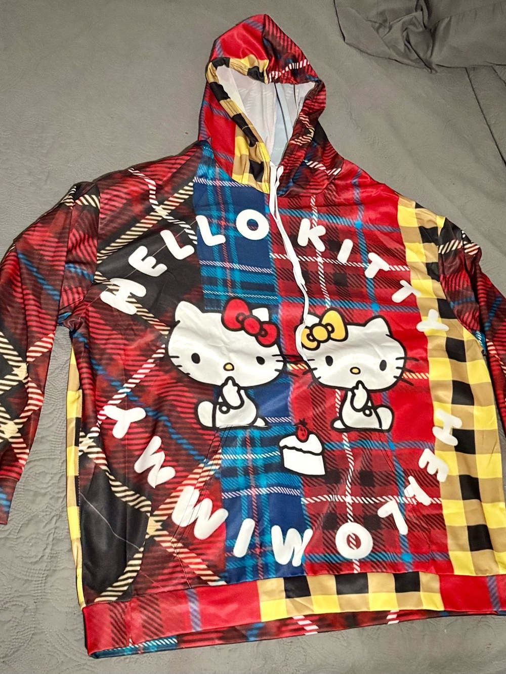Hello Kitty Plaid Hooded Oversize Top - Multicolor 5XL
